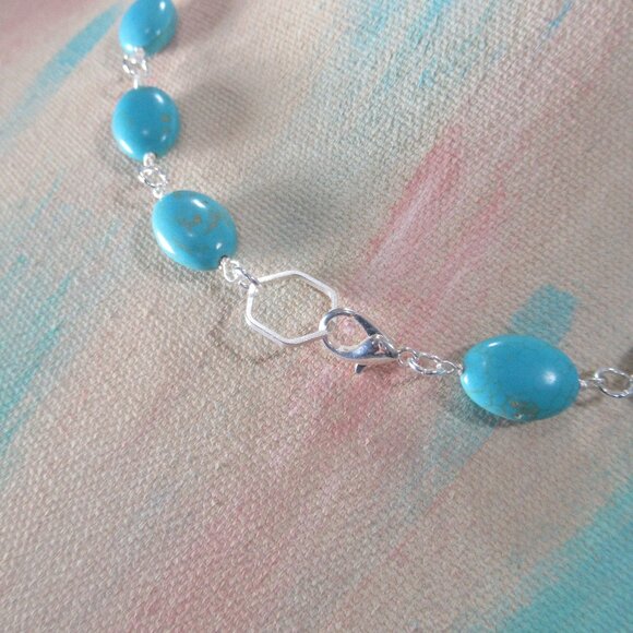 Turquoise Magnasite Necklace, Multi Strand Wrapped Wire Chain - Picture 4 of 6